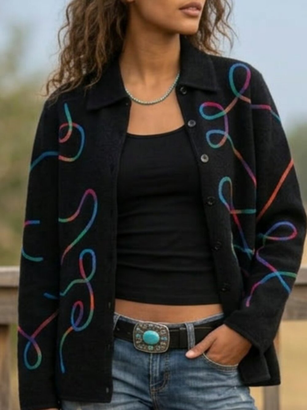 Vintage 90s Sag Harbor Multicolour 100% Wool Coat/Cardigan/Sweater Size S